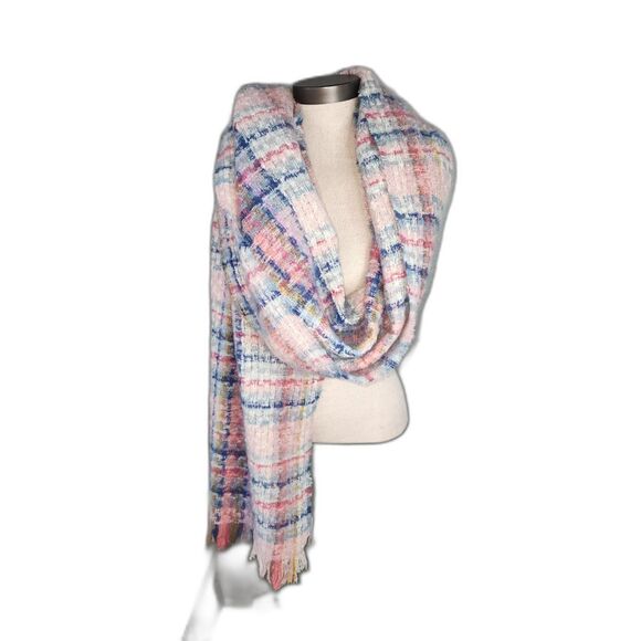 NWT Treasure & Bond Ivory Plaid Combo Fringe Blanket Scarf - Picture 2 of 6